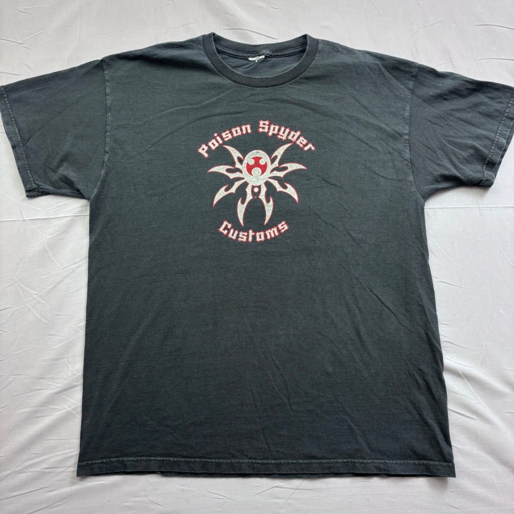 Poison Spyder Customs Men's T-Shirt Black Graphic Logo Size L Vintage Spider